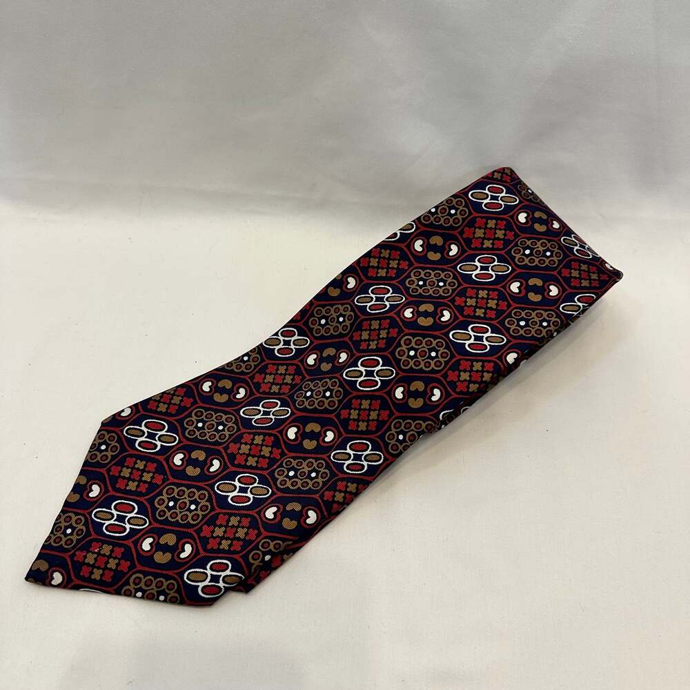 Vintage Baskin Silk Necktie – Made in Italy – Bold Geometric Hearts & Florals